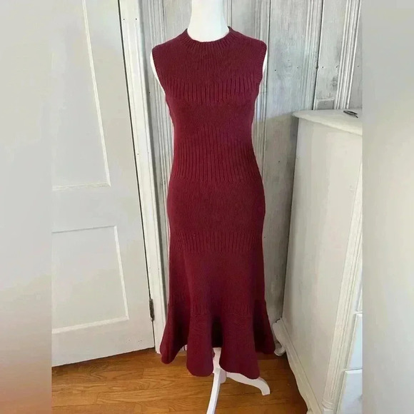 COPY - Adelyn Rae|burgundy sleeveless round neck midi peplum bottom sweater dre… - Picture 1 of 8